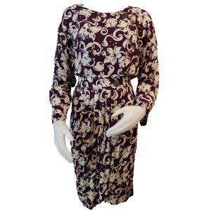 Vtg Blouson Dress Womens Sz 8 Purple Floral Surplice Long Sleeve Jonathan Martin